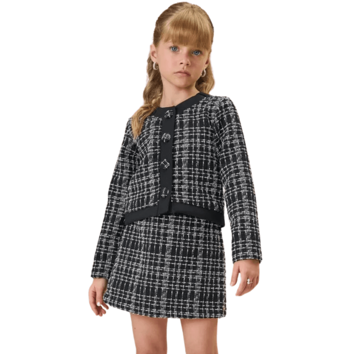 Conjunto Infantil Saia e Casaco Tweed Preto Infanti