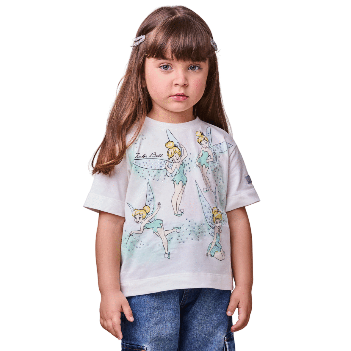 Blusa Infantil Off da TinkerBell com Strass Animê