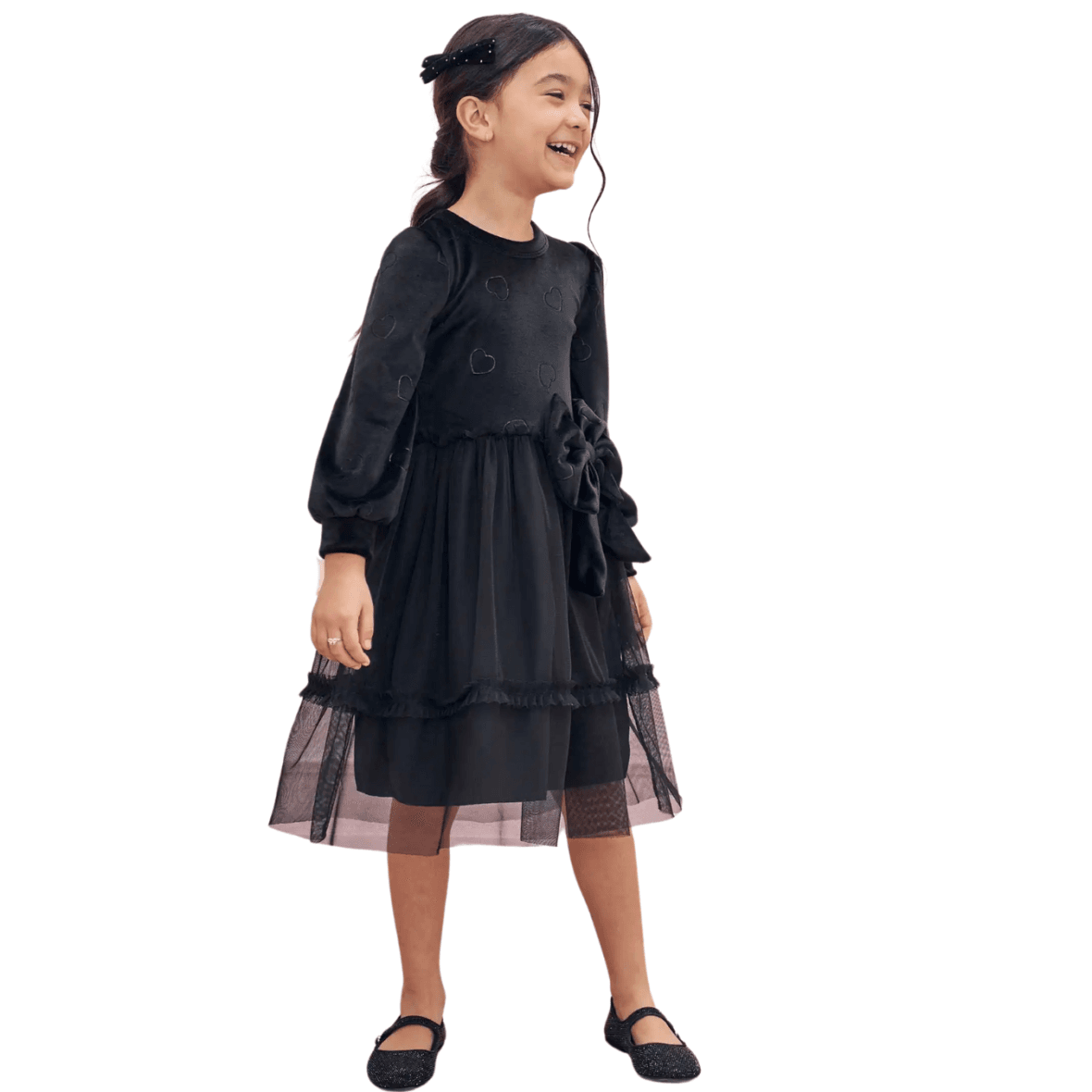 Vestido Infantil em Veludo e Tule Preto Infanti