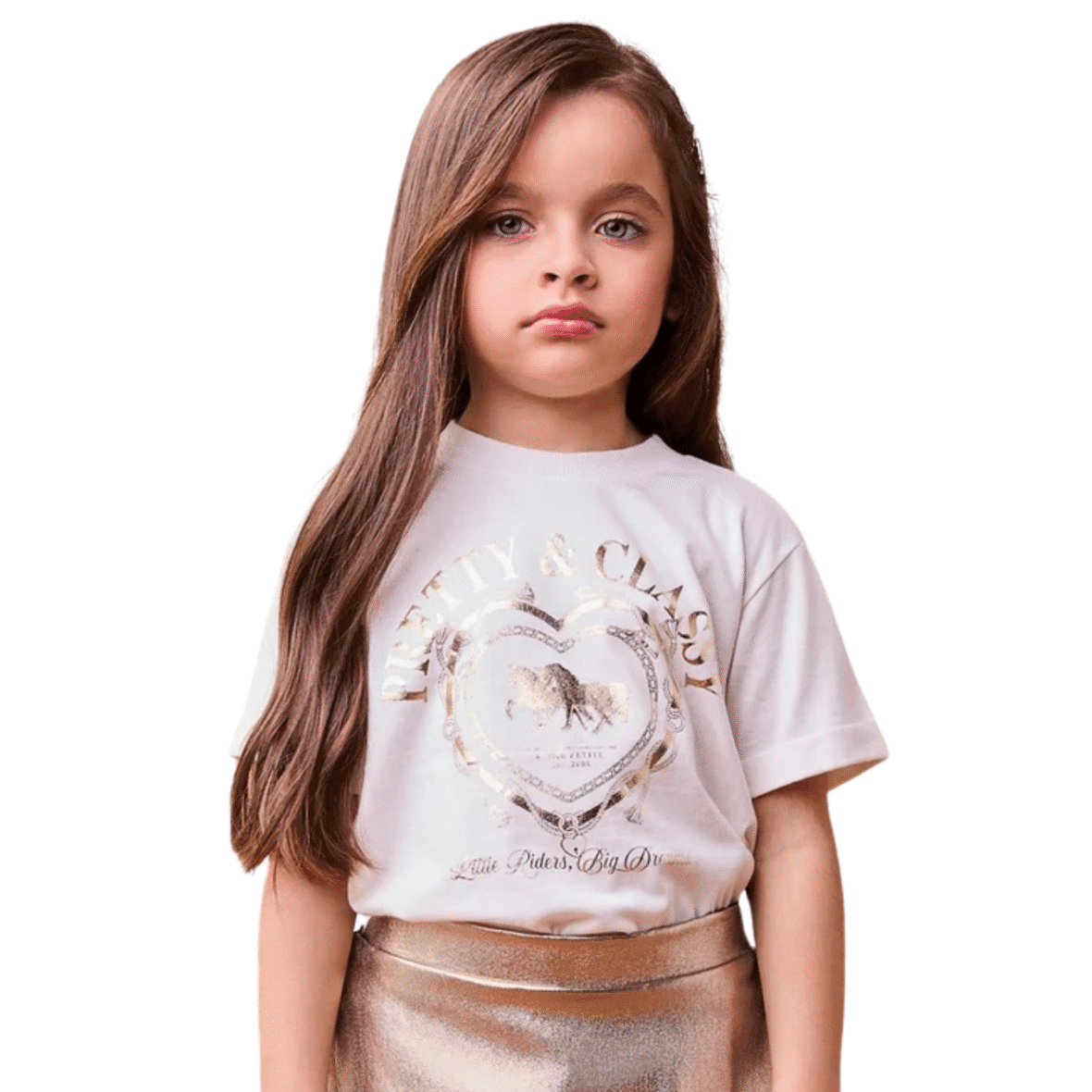 Blusa Infantil Off White com Foil Dourado Animê