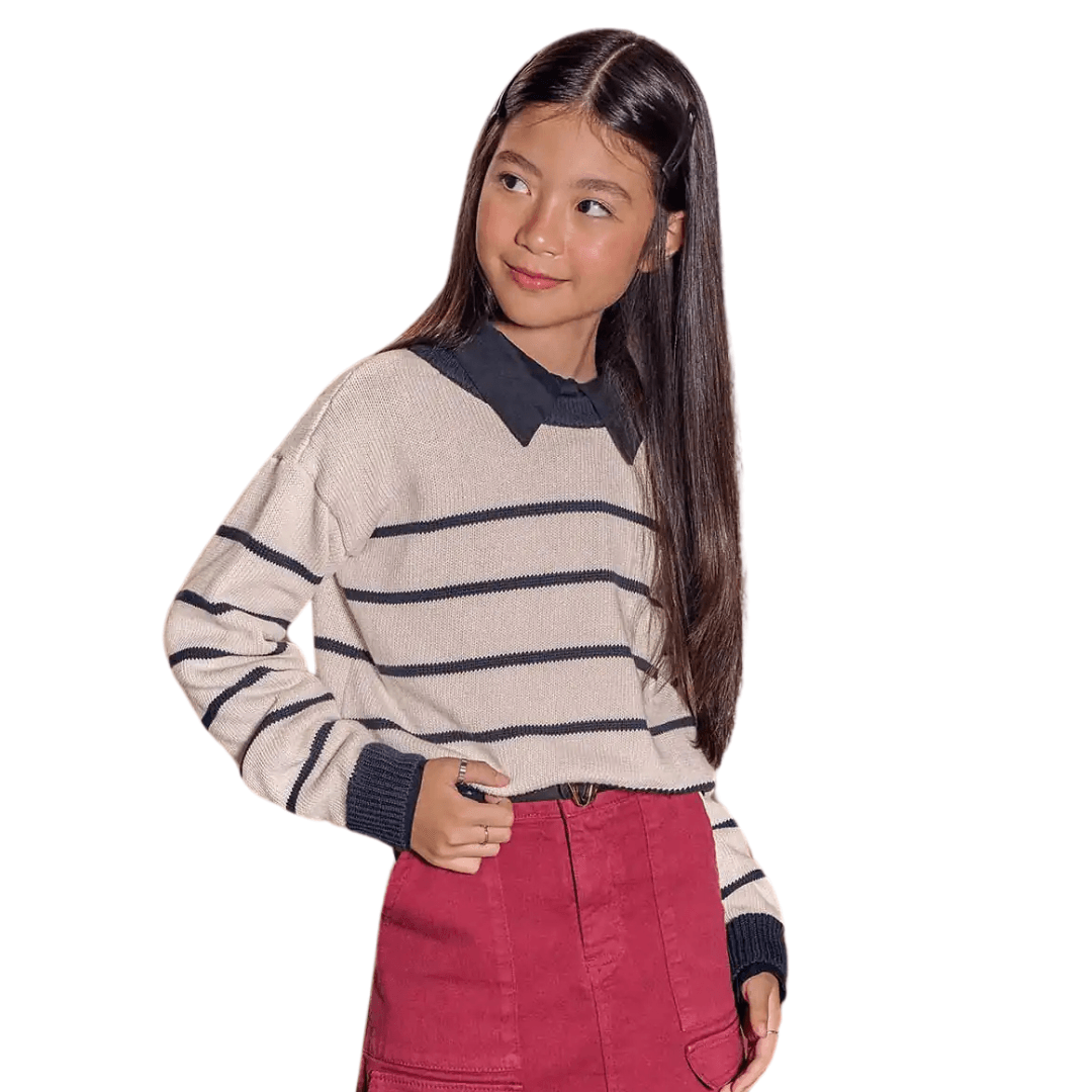 Blusão Cropped Juvenil em Tricô Vic&Vicky