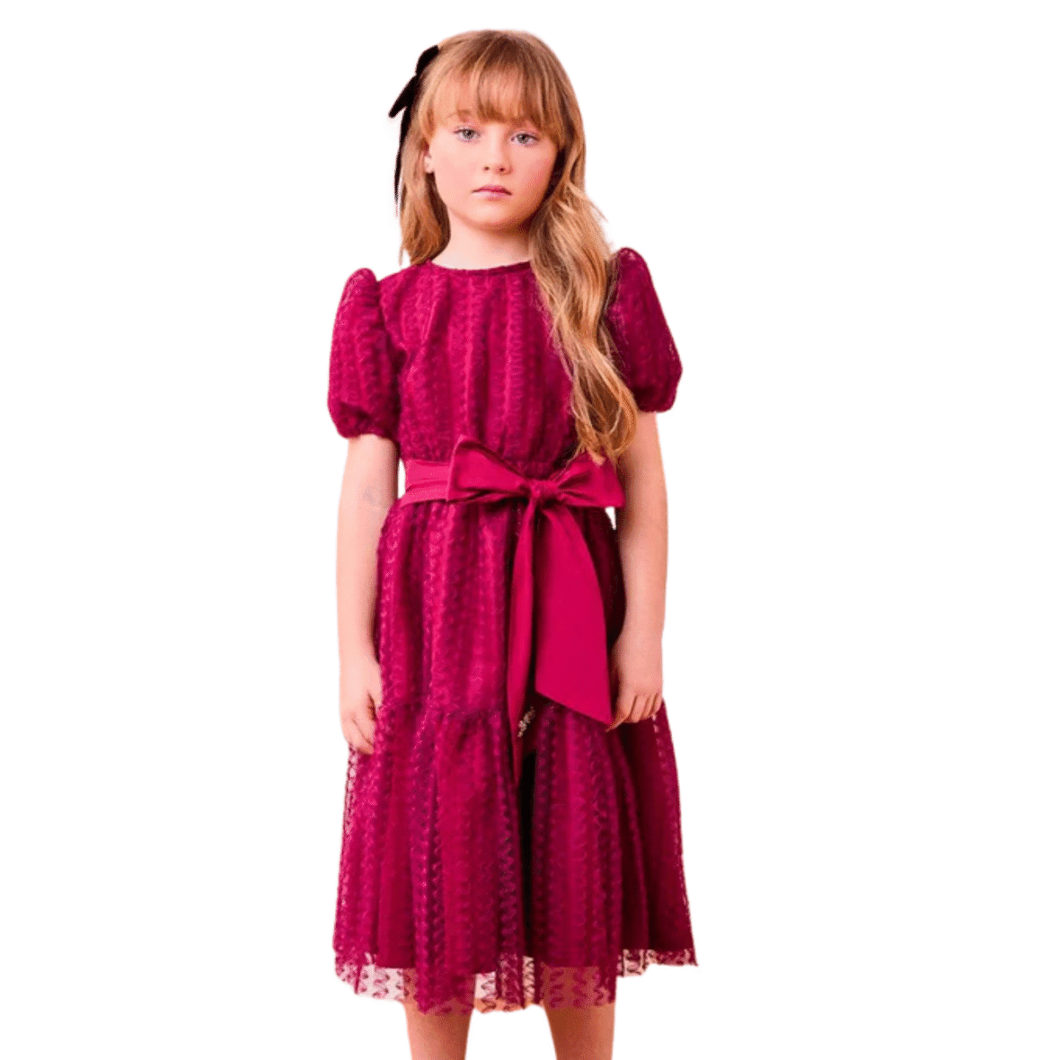 Vestido Infantil de Tule Bordado em Ondas Animê