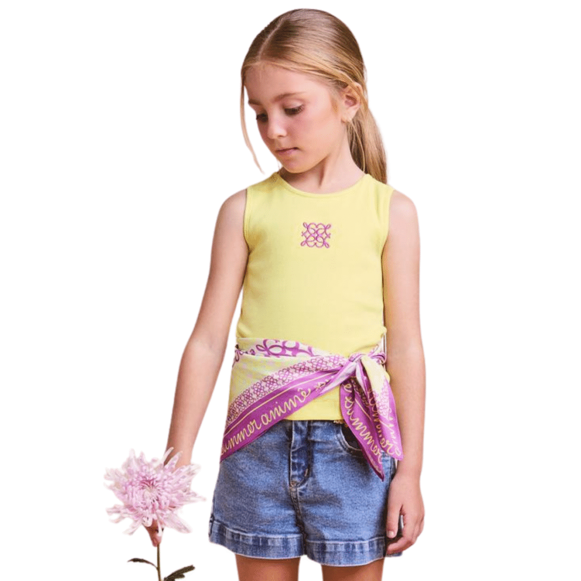 Blusa Infantil Verde Melão com Lenço Animê