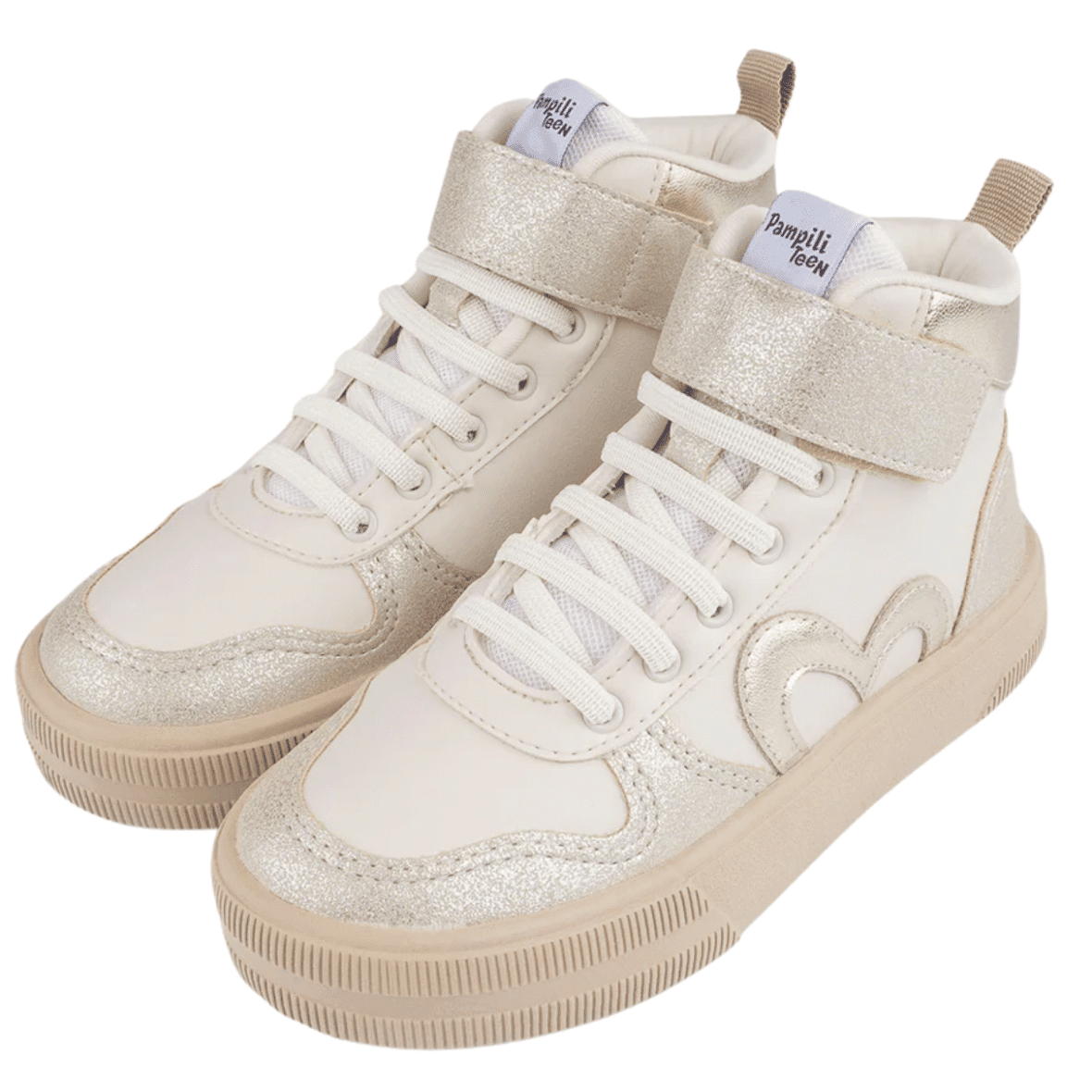Tênis XT25 Coração Glitter Nude Dourado Pampili