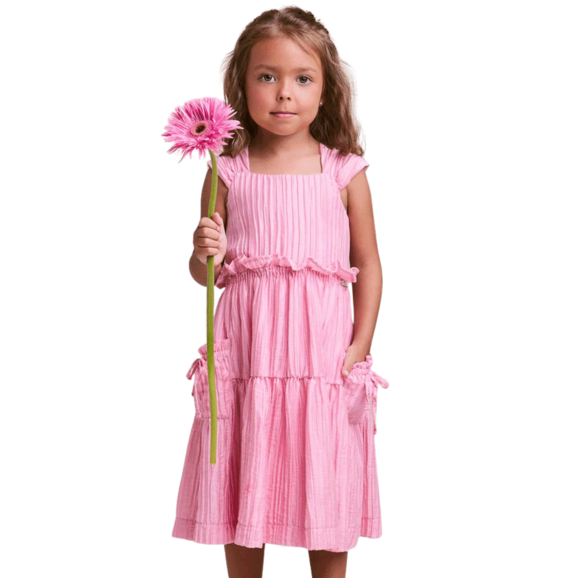 Vestido Infantil Bolsinhos Rosa Blossom Animê