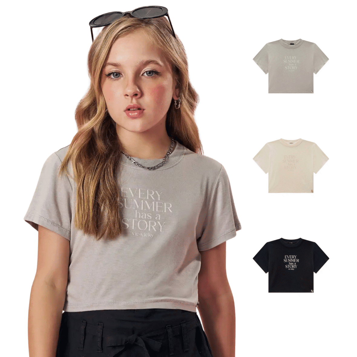 Camiseta Juvenil Cropped em Viscolycra Vic&Vicky