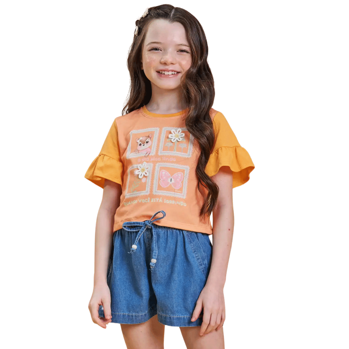 Conjunto Infantil Blusa e Short em Jeans Infanti