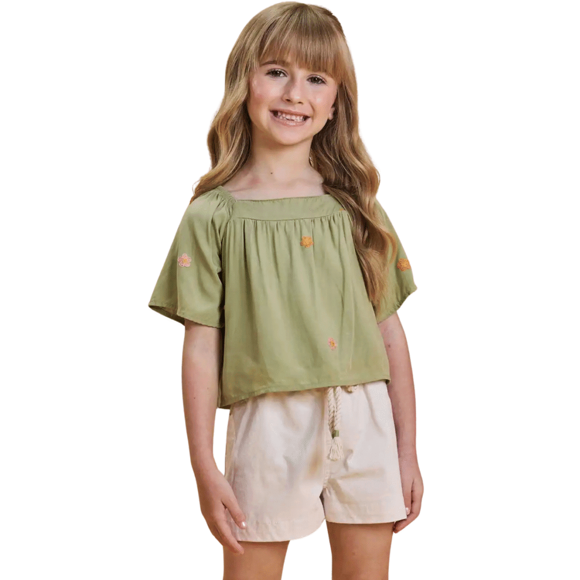 Conjunto Infantil Bata em Viscose e Short em Sarja Infanti