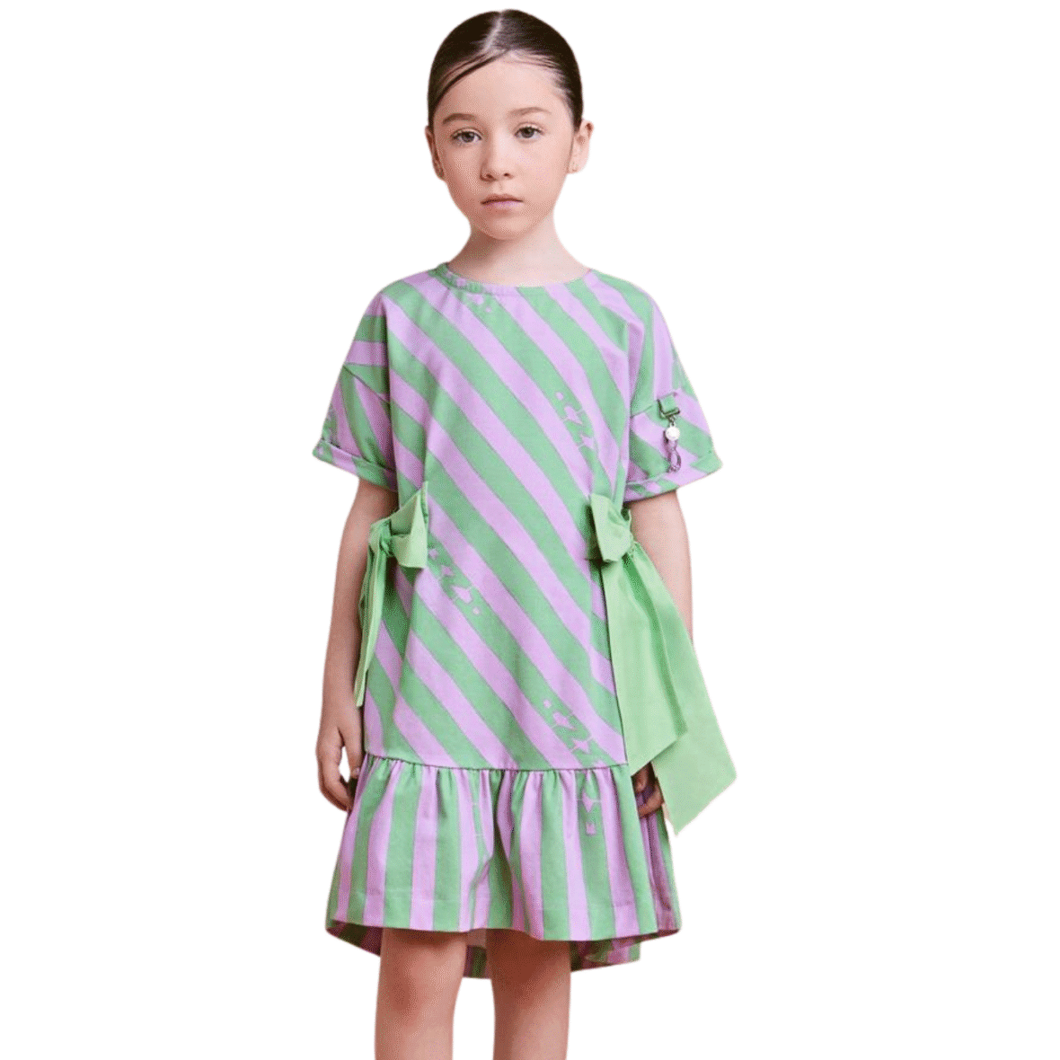Vestido Infantil Glam com Listras e Maxi Laços Animê