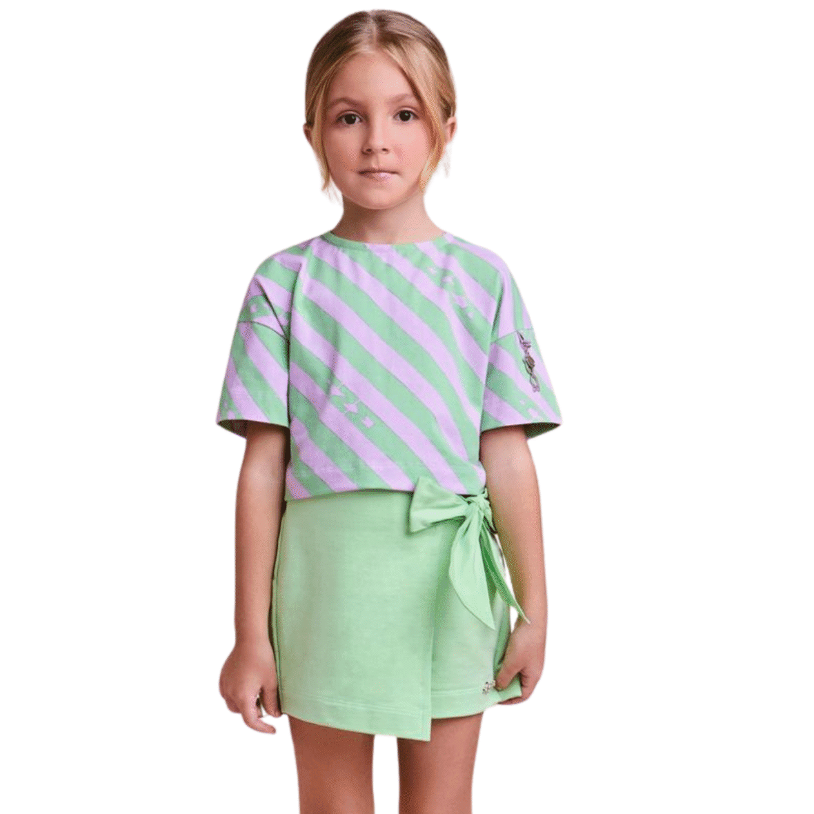 Conjunto Infantil com Listras e Maxi Laço Animê