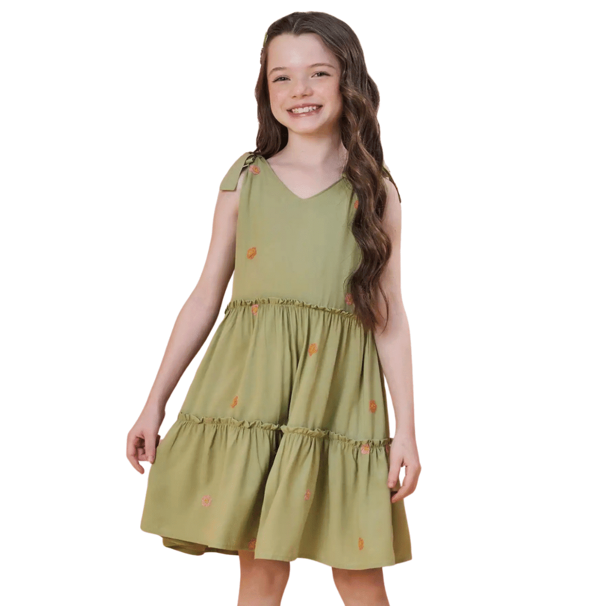 Vestido Infantil em Viscose Bordado Flores Infanti