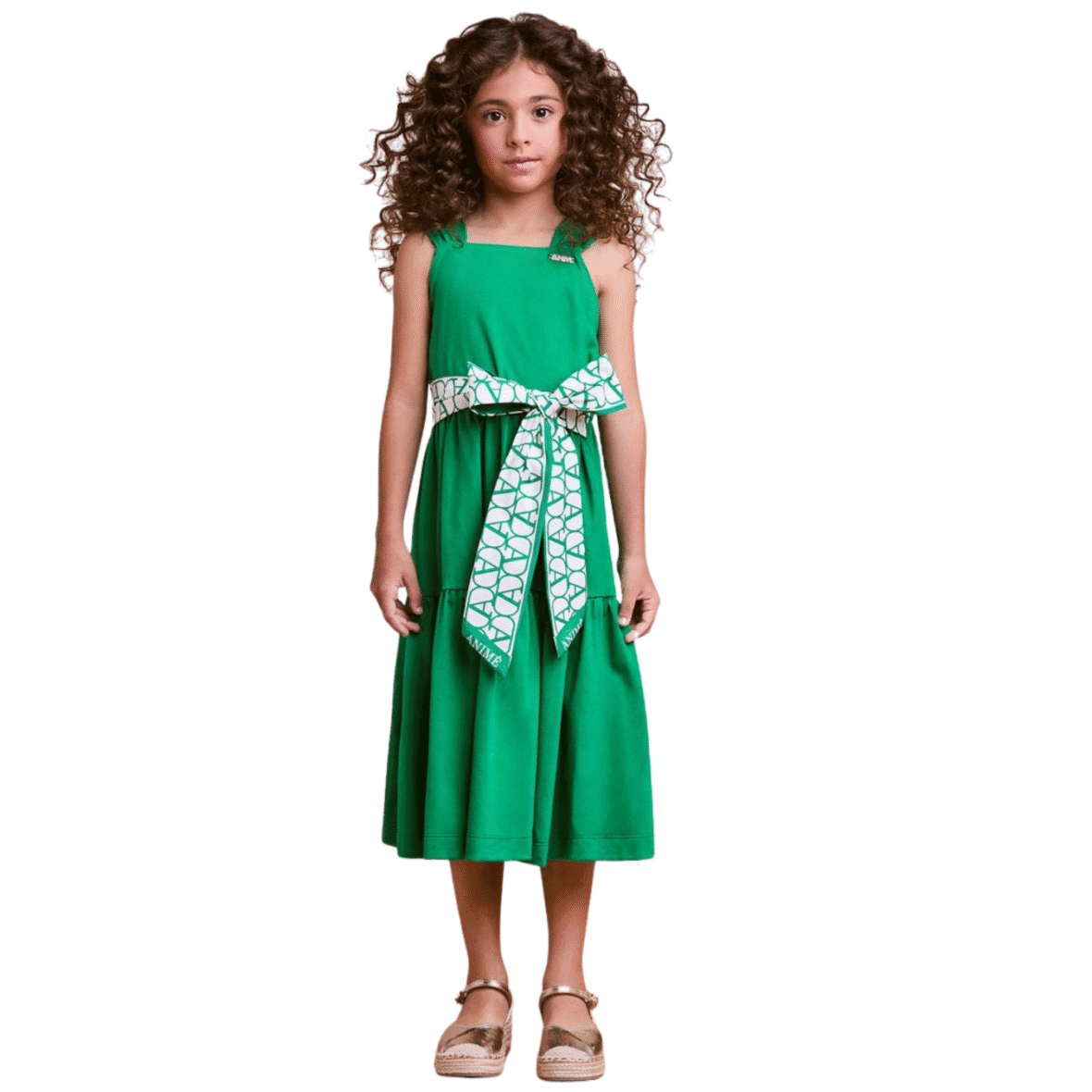 Vestido Infantil Verde com Laço Animê