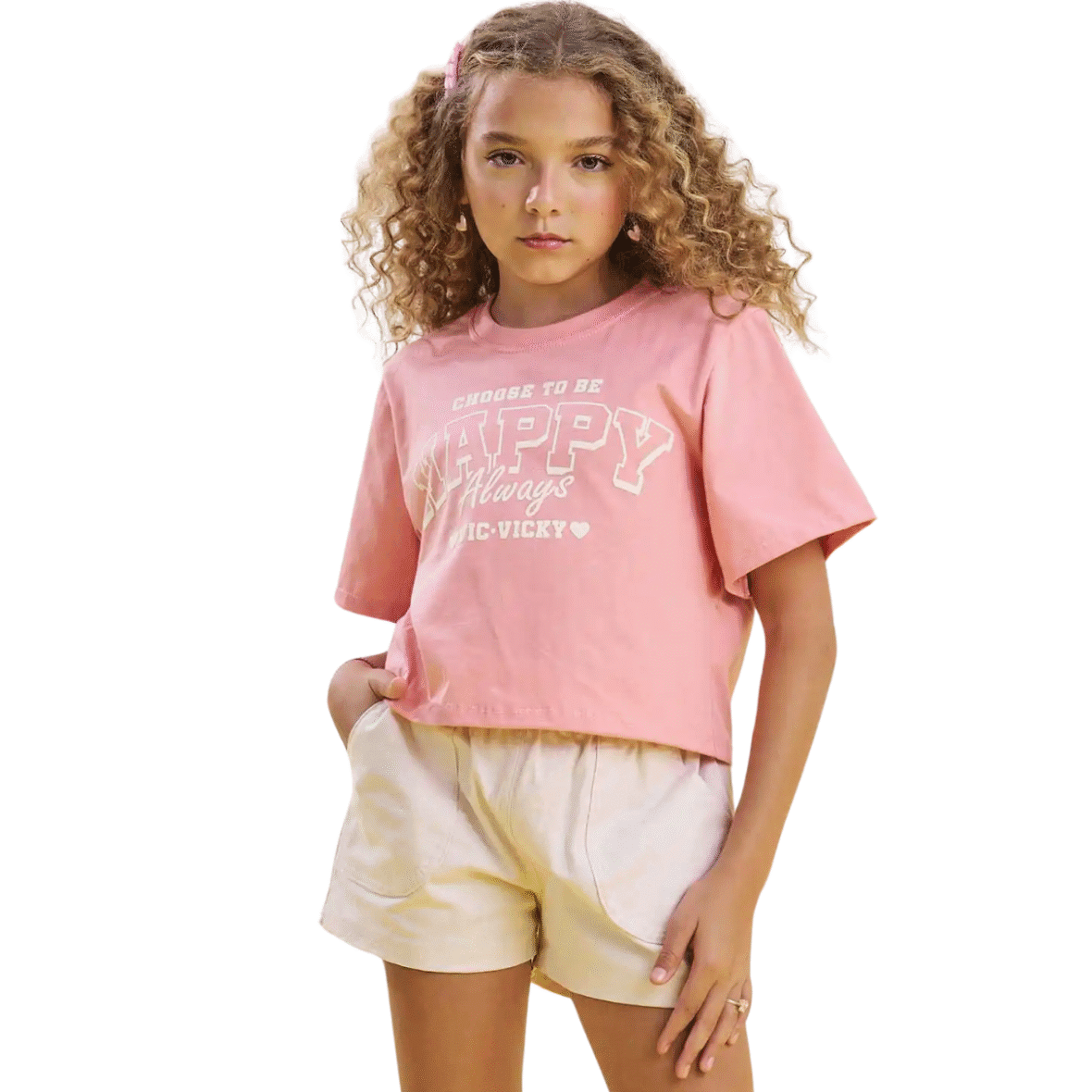 Conjunto Juvenil Camiseta e Short Happy Vic&Vicky
