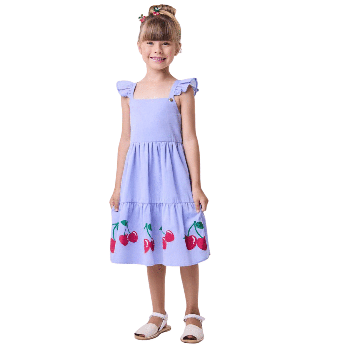 Vestido Infantil Azul com Cerejas Bimbi