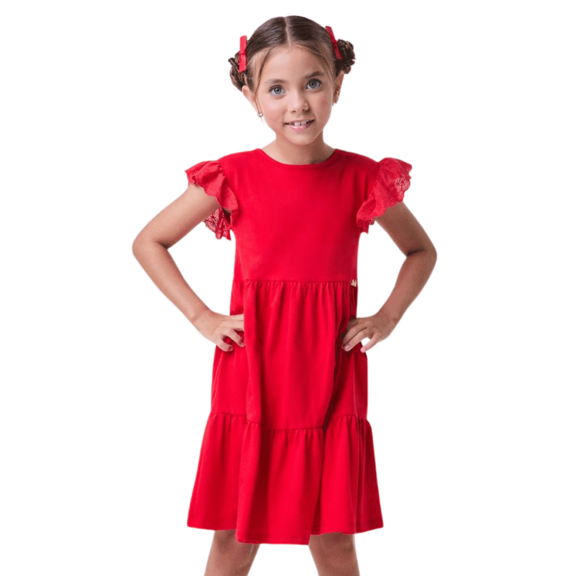 Vestido Infantil Vermelho com Bordado Inglês Bimbi