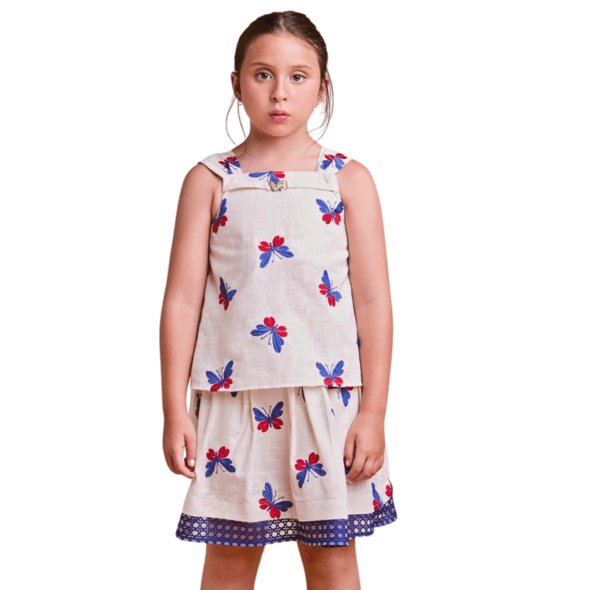 Conjunto Infantil com Bordado de Borboletas Animê