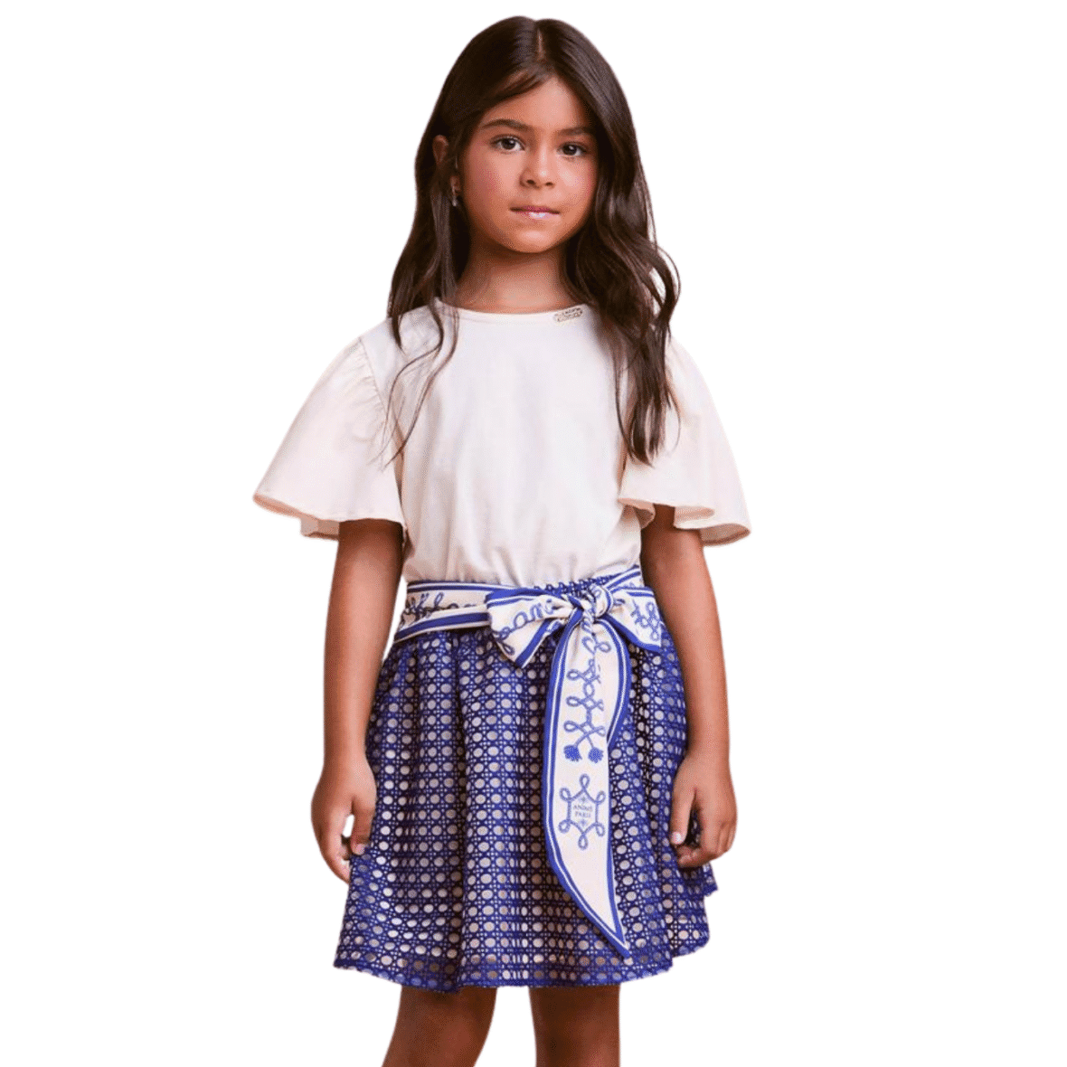 Conjunto Infantil de Tule Bordado e Faixa Animê