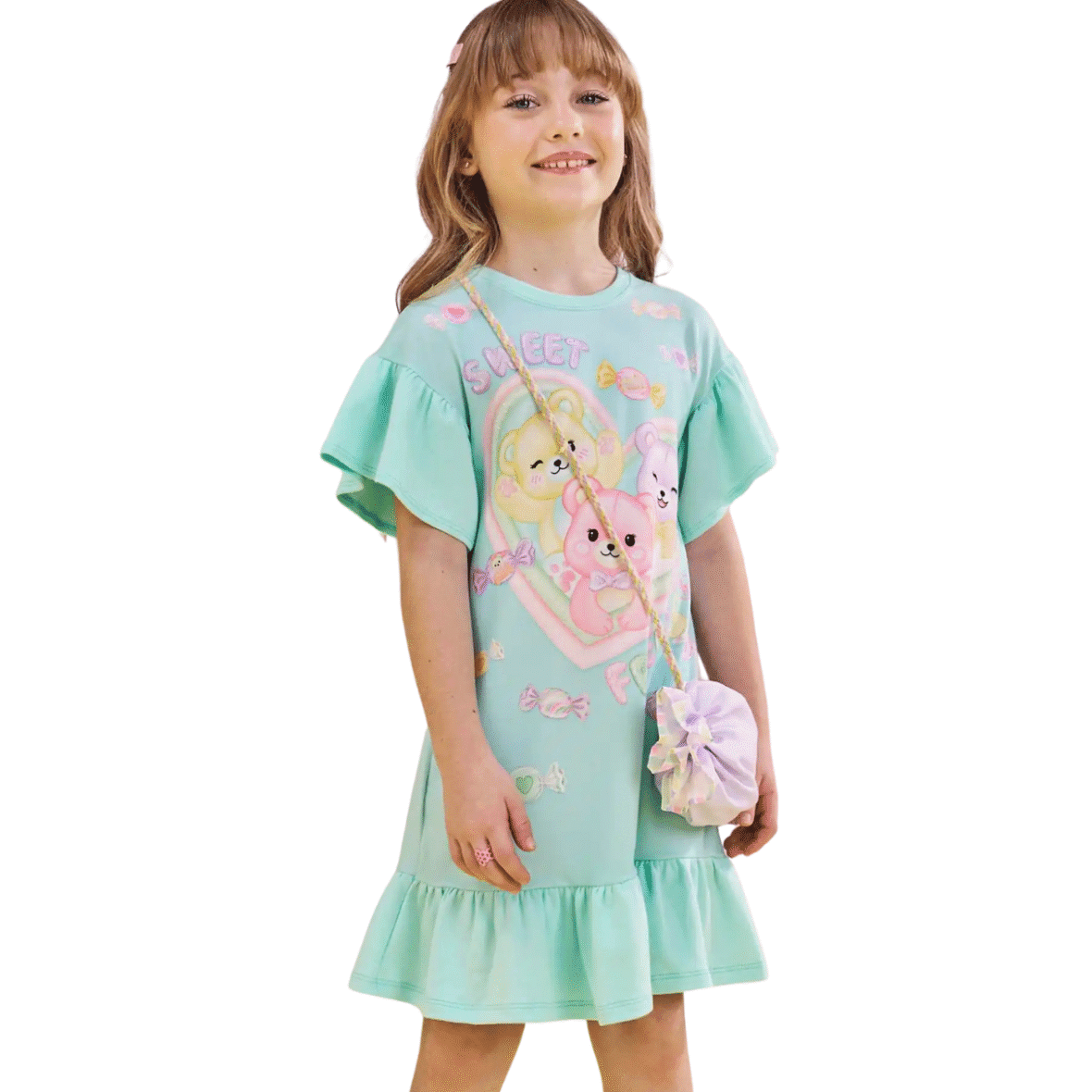 Vestido Infantil em Meia Malha com Bolsa Infanti