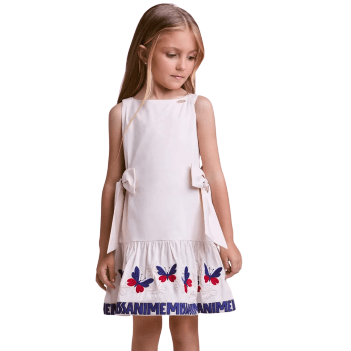 Vestido Infantil com Borboletas e Laços Animê