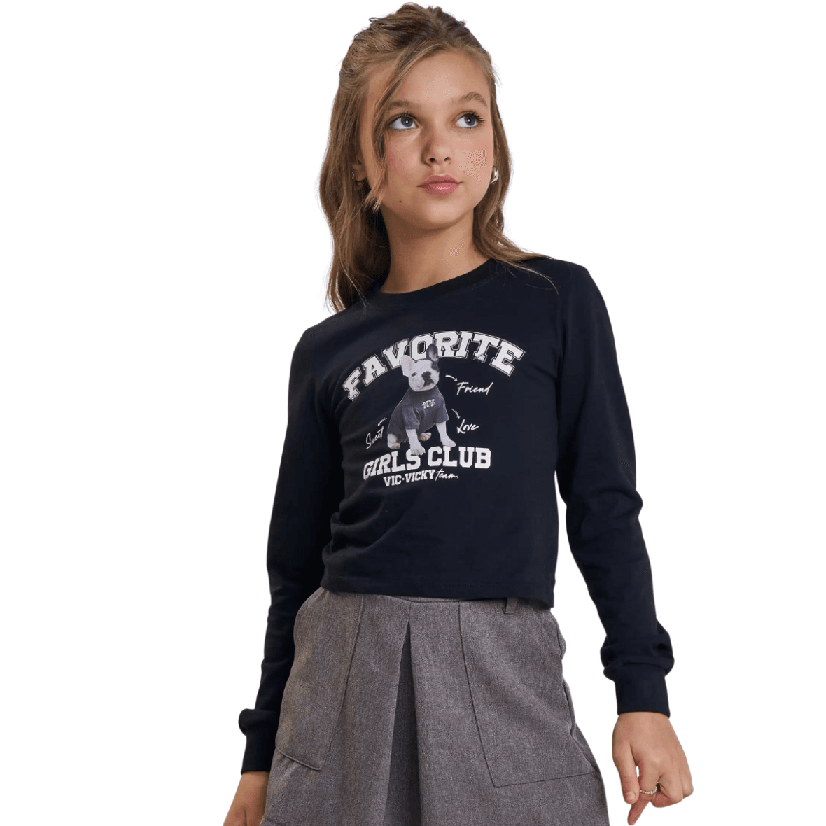 Camiseta Juvenil Boxy Over em Meia Malha Vic&Vicky