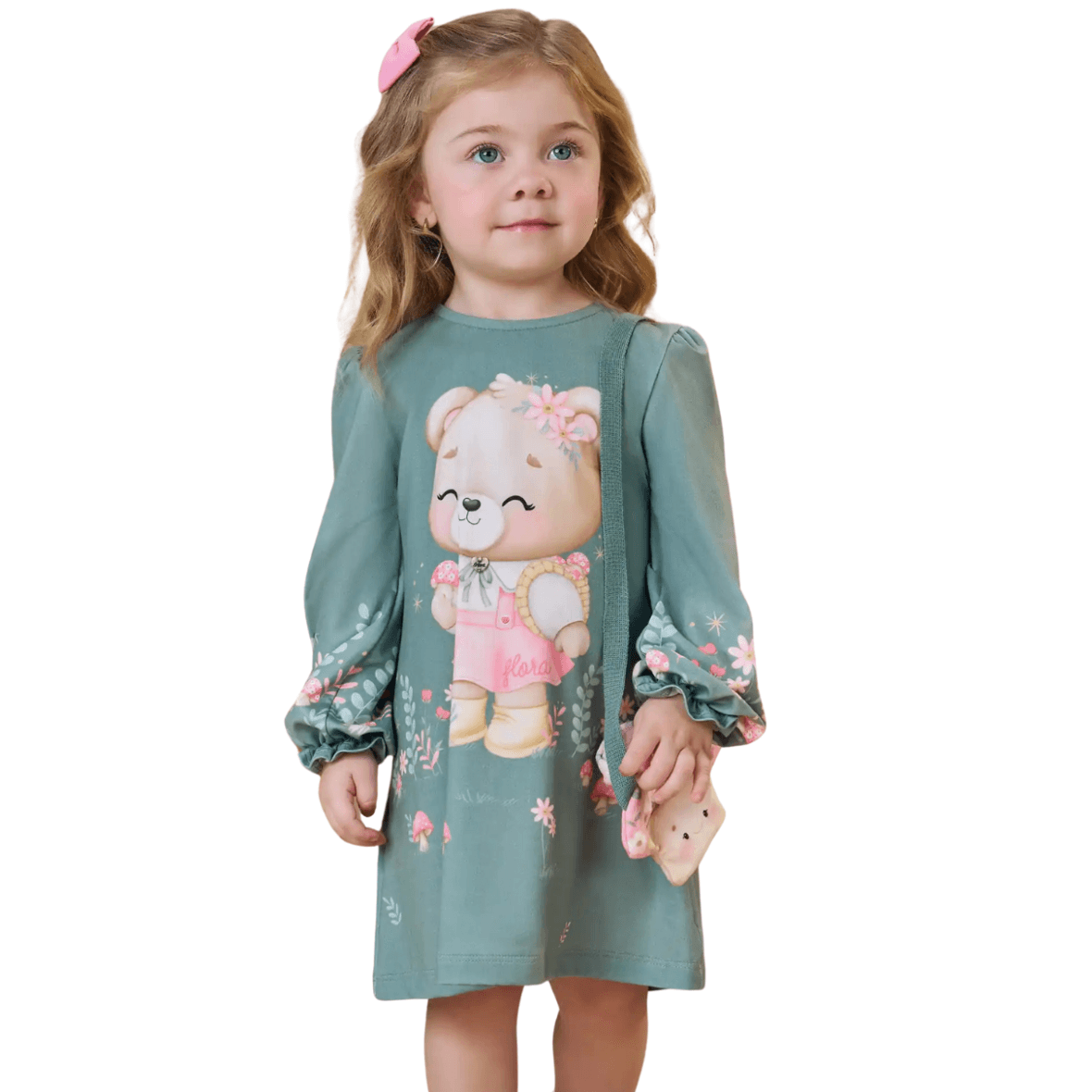 Vestido Infantil em Malha Comfy com Bolsa Infanti