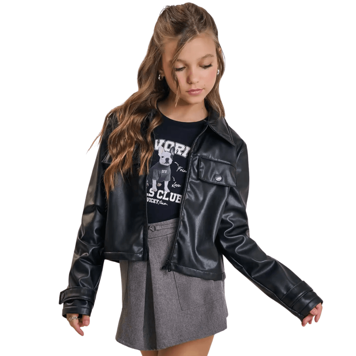 Jaqueta Juvenil em Couro Sintético Dublado Vic&Vicky