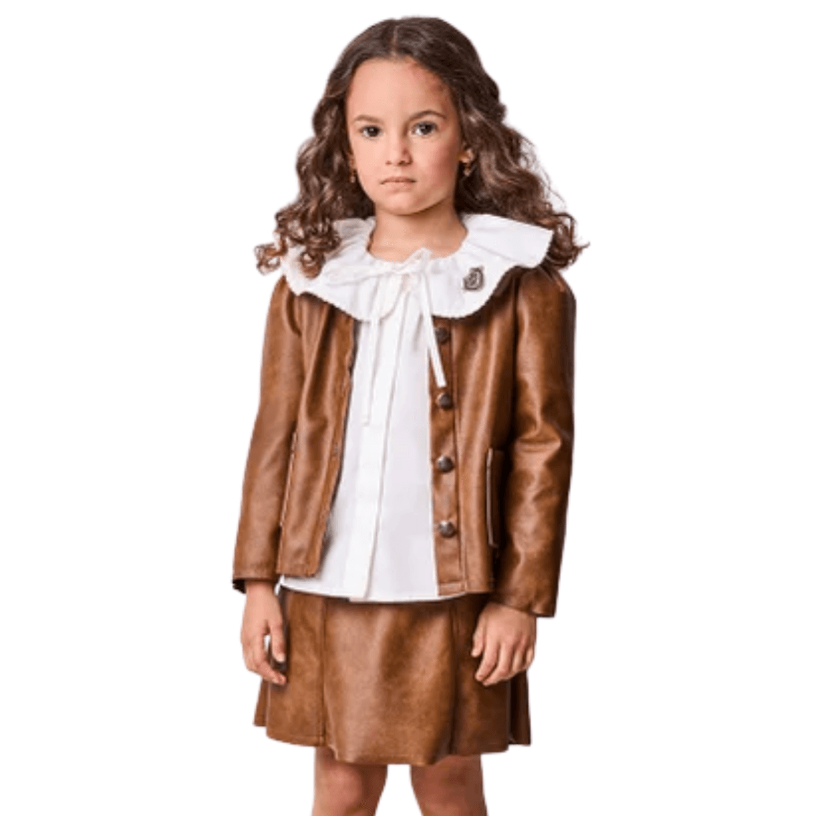 Conjunto Infantil Fake Leather Brown Animê