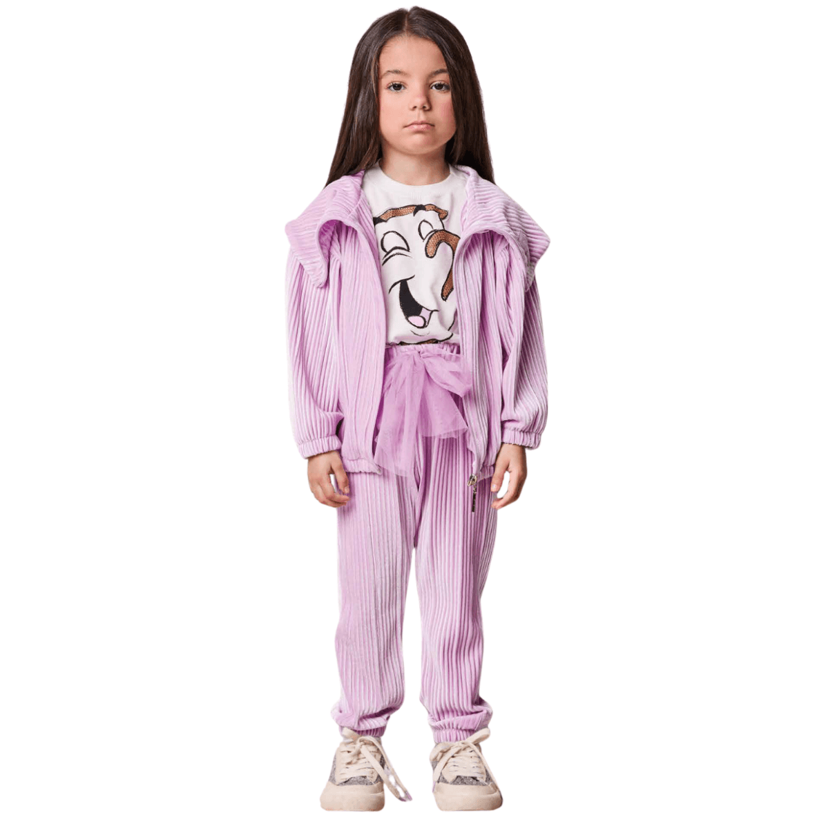 Conjunto Infantil Plissado Lavanda Animê