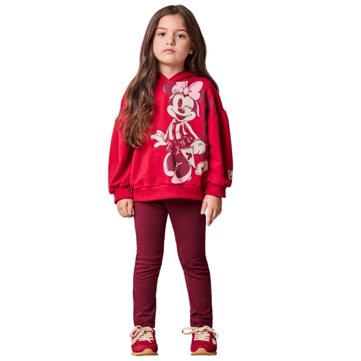 Conjunto Infantil Minnie Vermelho com Capuz de Orelhinha Animê