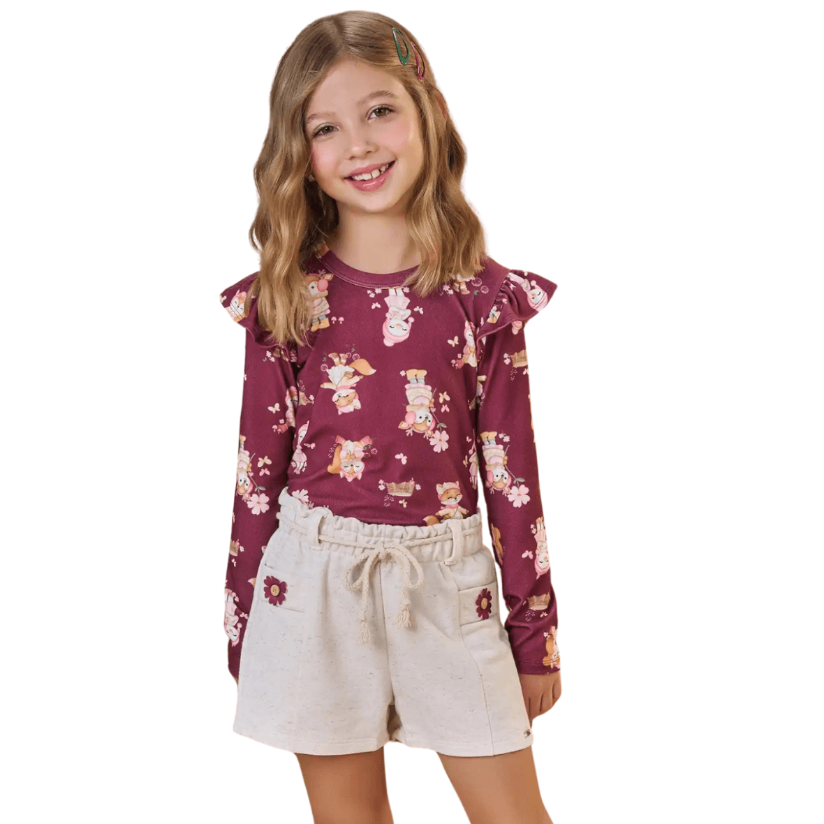 Conjunto Infantil Blusa em Malha e Short em Moletinho Infanti