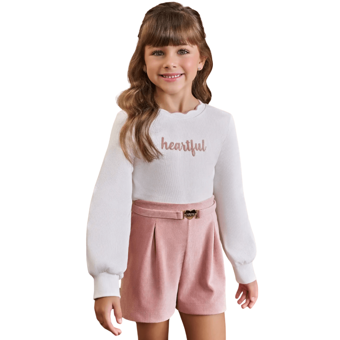 Conjunto Infantil Blusa Canelada e Short Cotelê Infanti