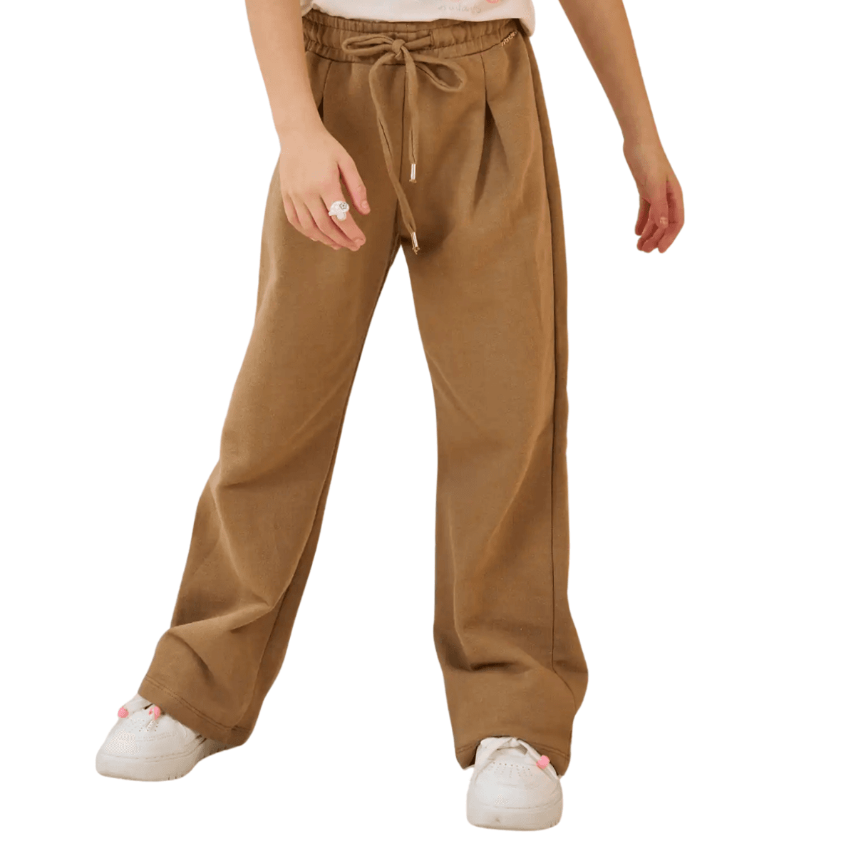 Calça Infantil Wide Leg em Moletinho Bege Infanti
