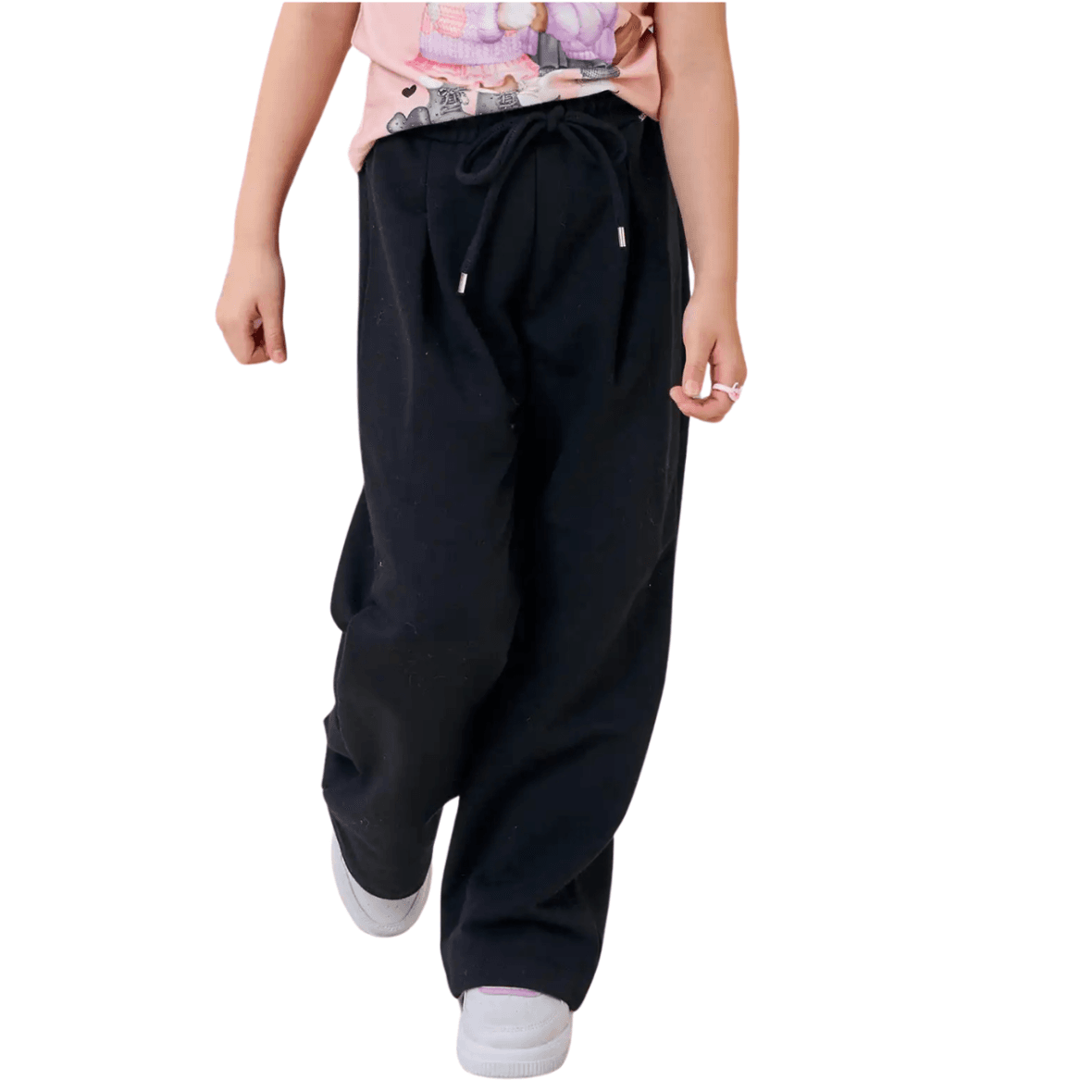 Calça Infantil Wide Leg em Moletinho Preta Infanti