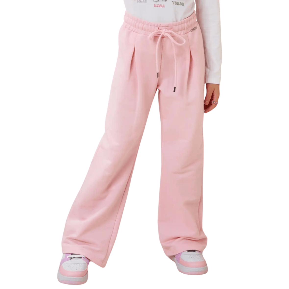 Calça Infantil Wide Leg em Moletinho Rosa Infanti