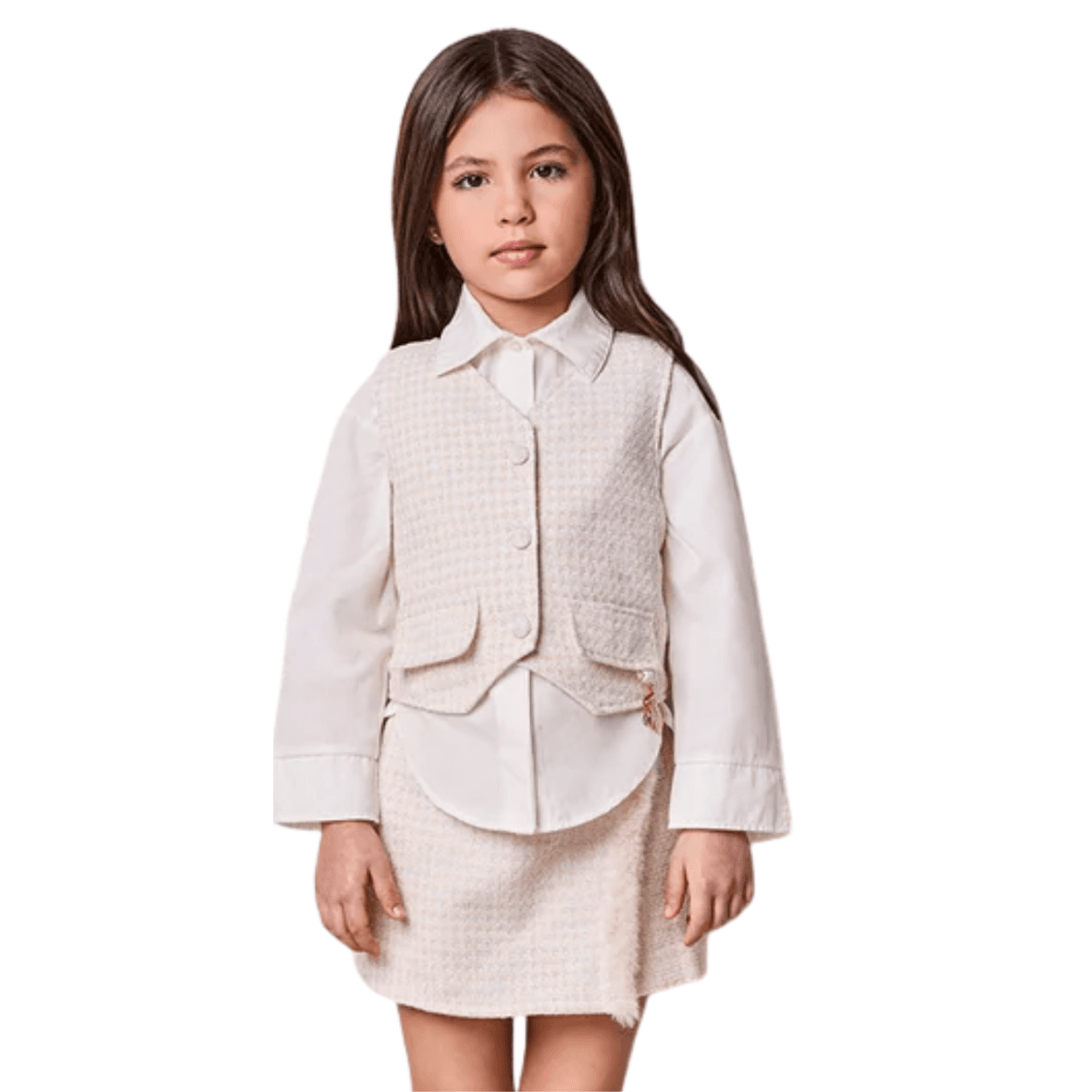 Conjunto Infantil Tweed com Pingente e Pelinhos Animê