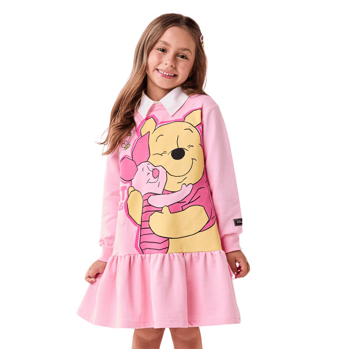 Vestido Infantil Moletom Pooh Rosa Bimbi