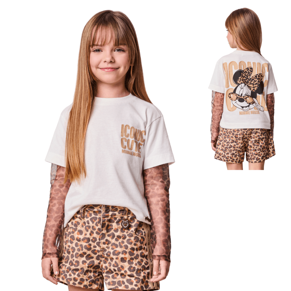Blusa Infantil com Tule Animal Print da Minnie Animê
