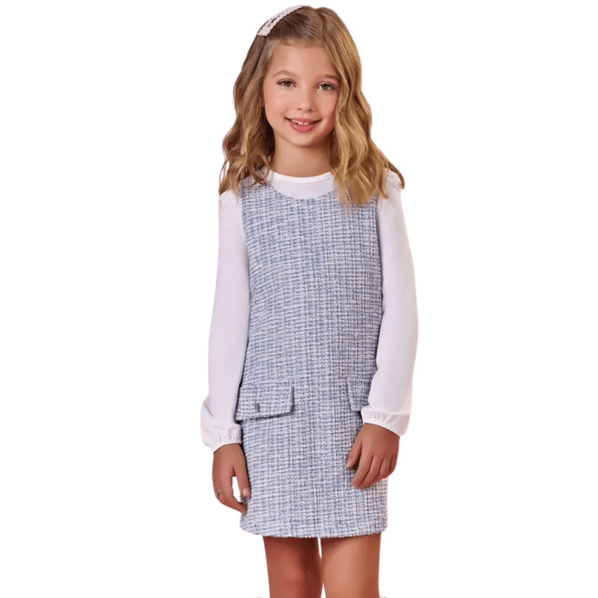 Salopete Infantil em Tweed com Blusa Infanti