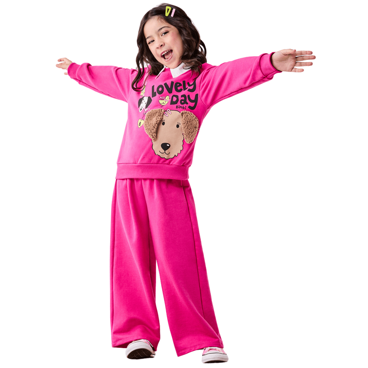 Conjunto Infantil Wide Leg Pink Cachorrinho Bimbi
