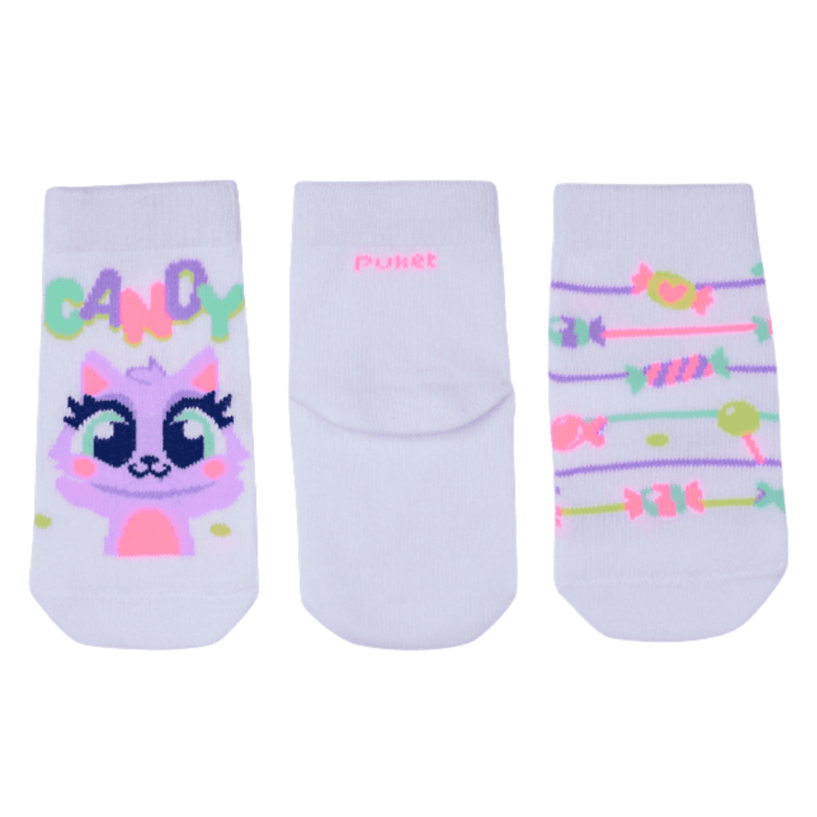 Kit com 3 Meias Bebê Menina Gata Puket