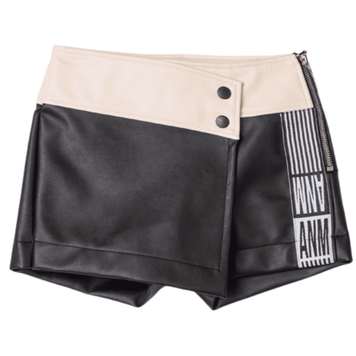 Short Saia Infantil Fake Leather Preto e Branco Animê