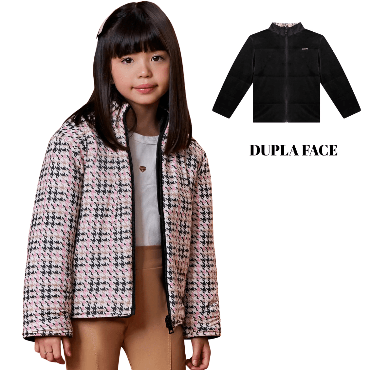 Jaqueta Puffer Reversível em Veludo e Malha Infanti