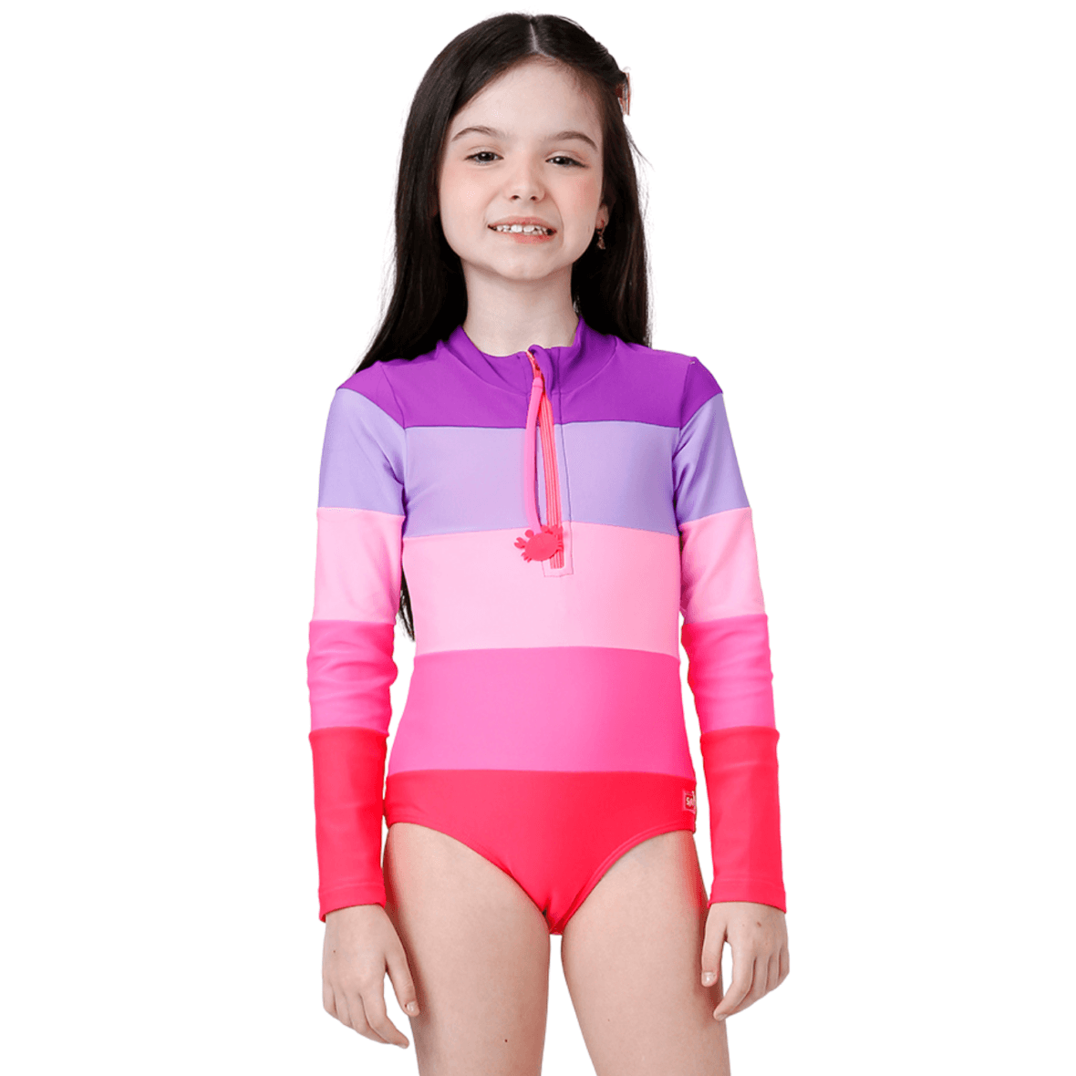 Maiô Infantil Manga Longa Fuchsia Siri Kids