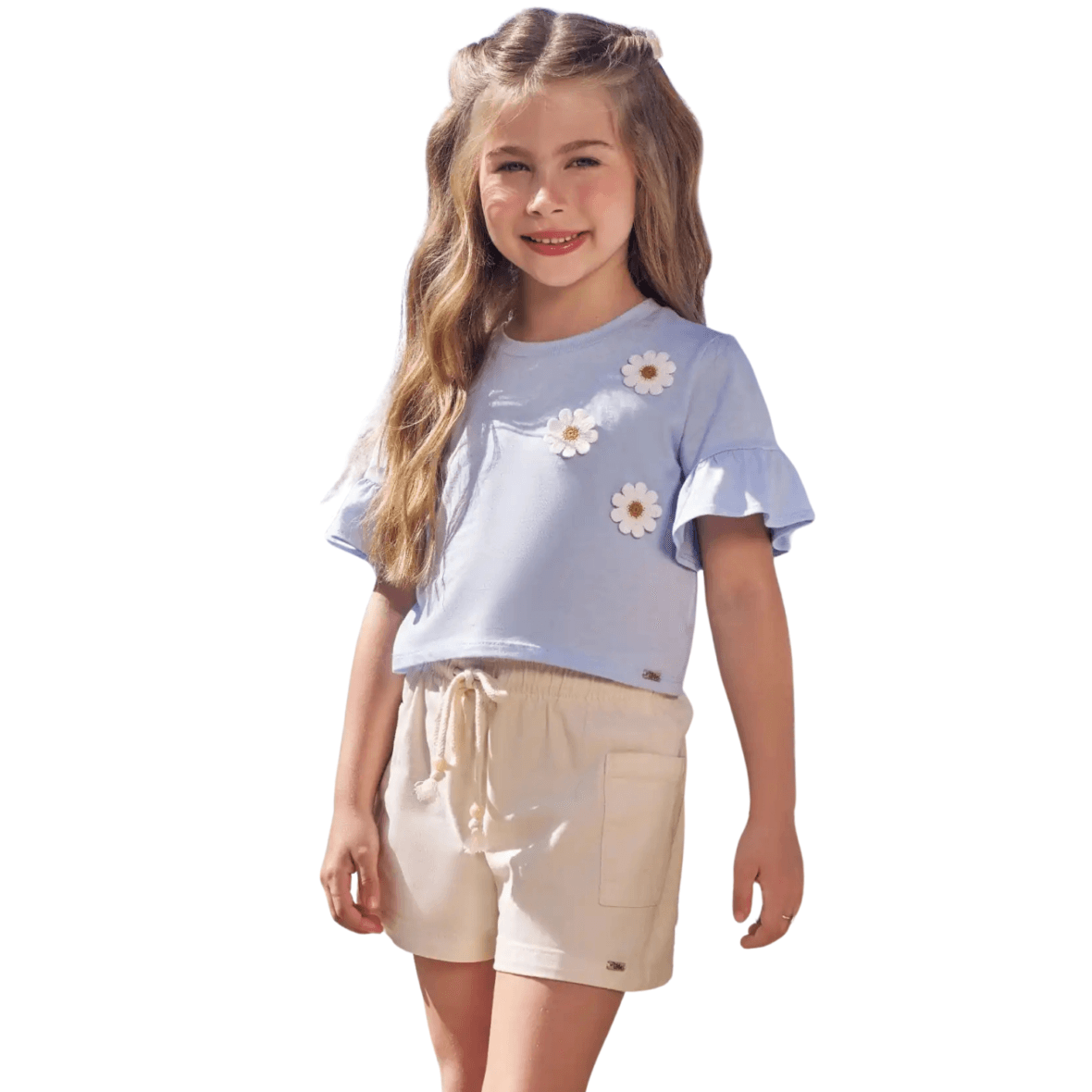 Conjunto Infantil Blusa com Patchs e Short em Sarja Infanti