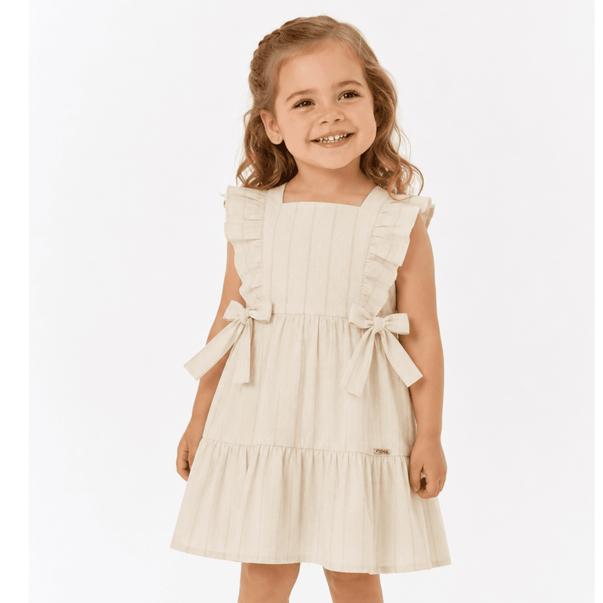 Vestido Infantil em Blend de Linho Bordado Infanti