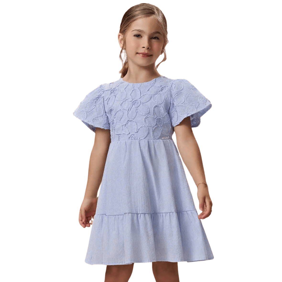 Vestido Infantil em Tricoline Listrado 3D Floral Infanti
