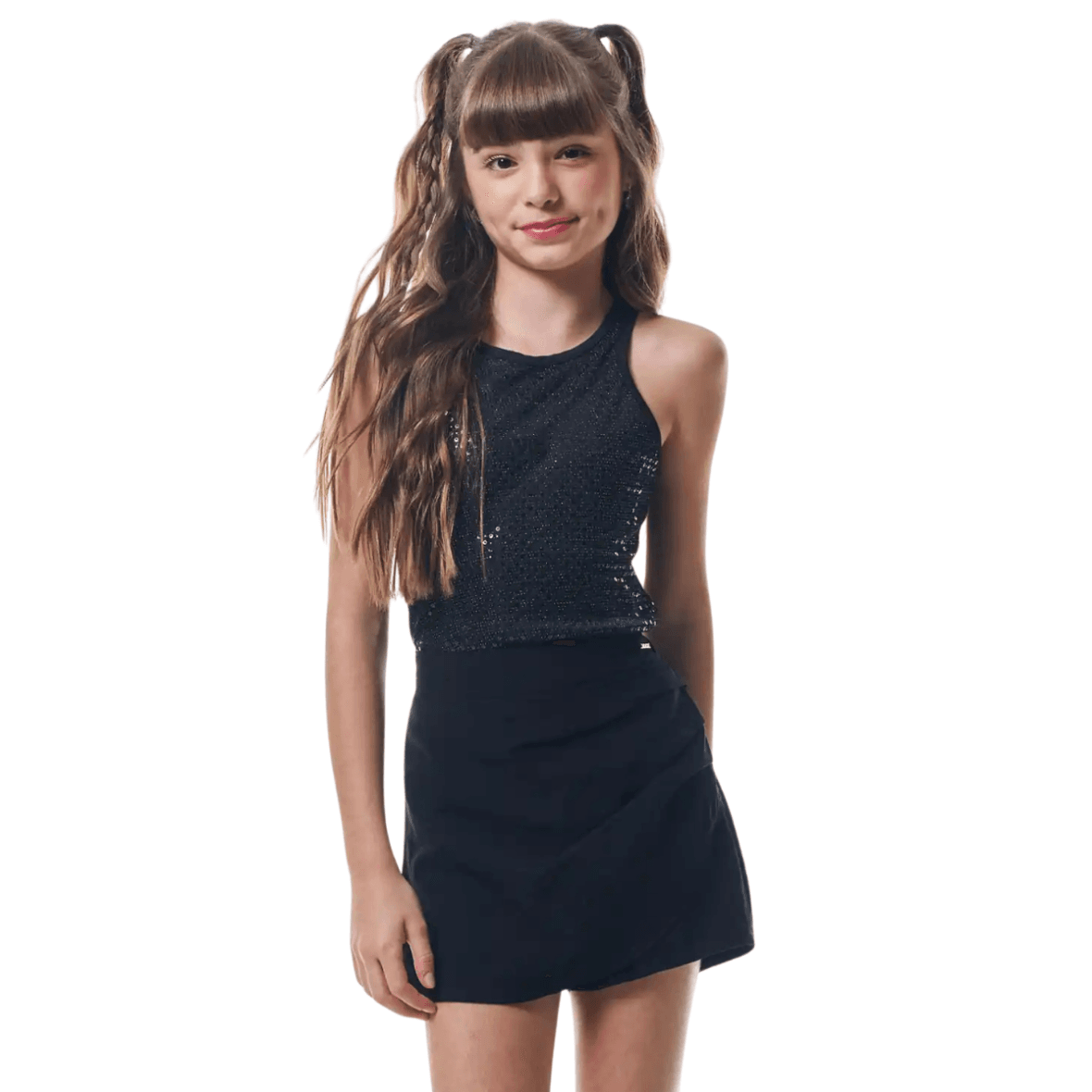 Conjunto Juvenil de Regata Brilho e Short Saia Vic&Vicky