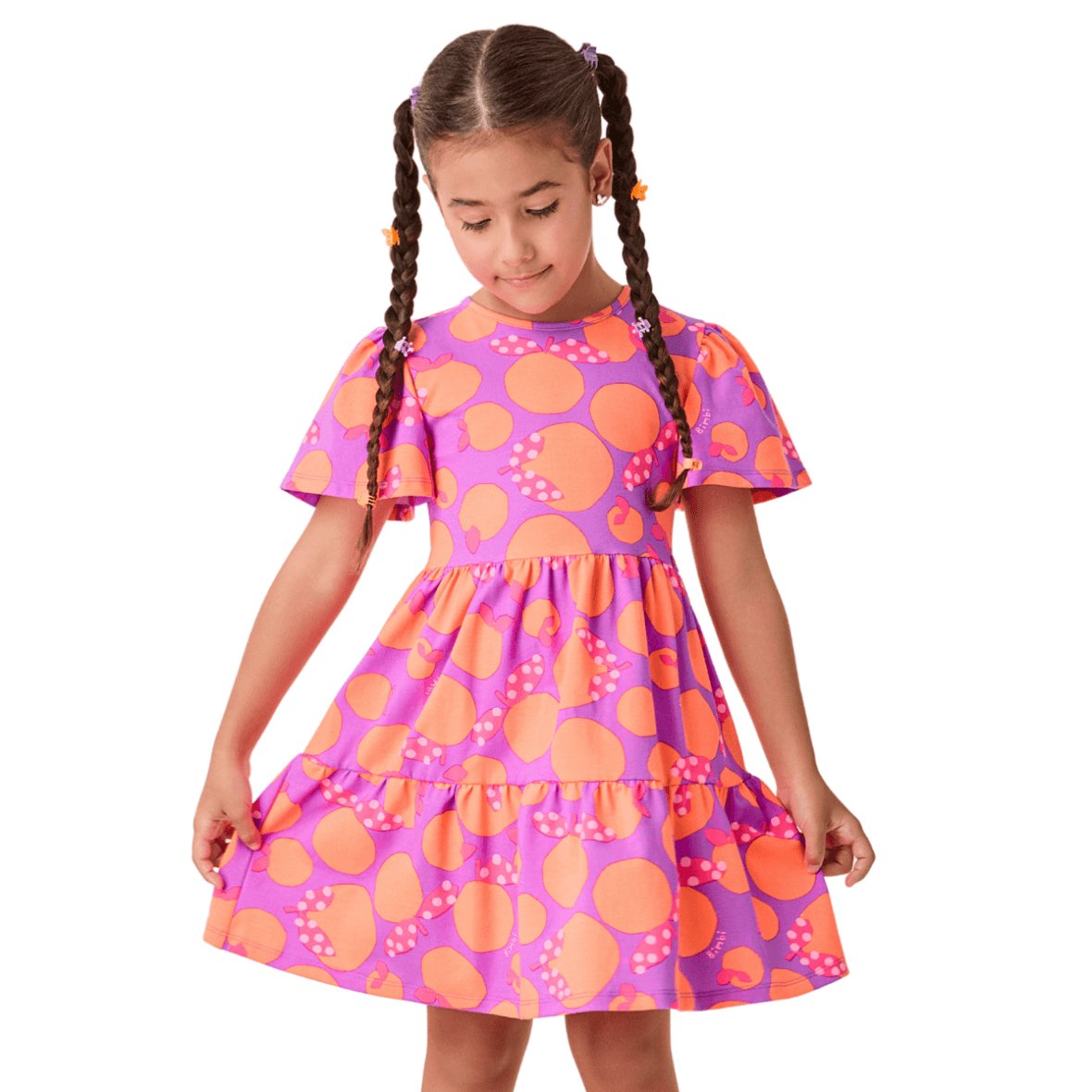 Vestido Infantil Laranjas Poá Bimbi