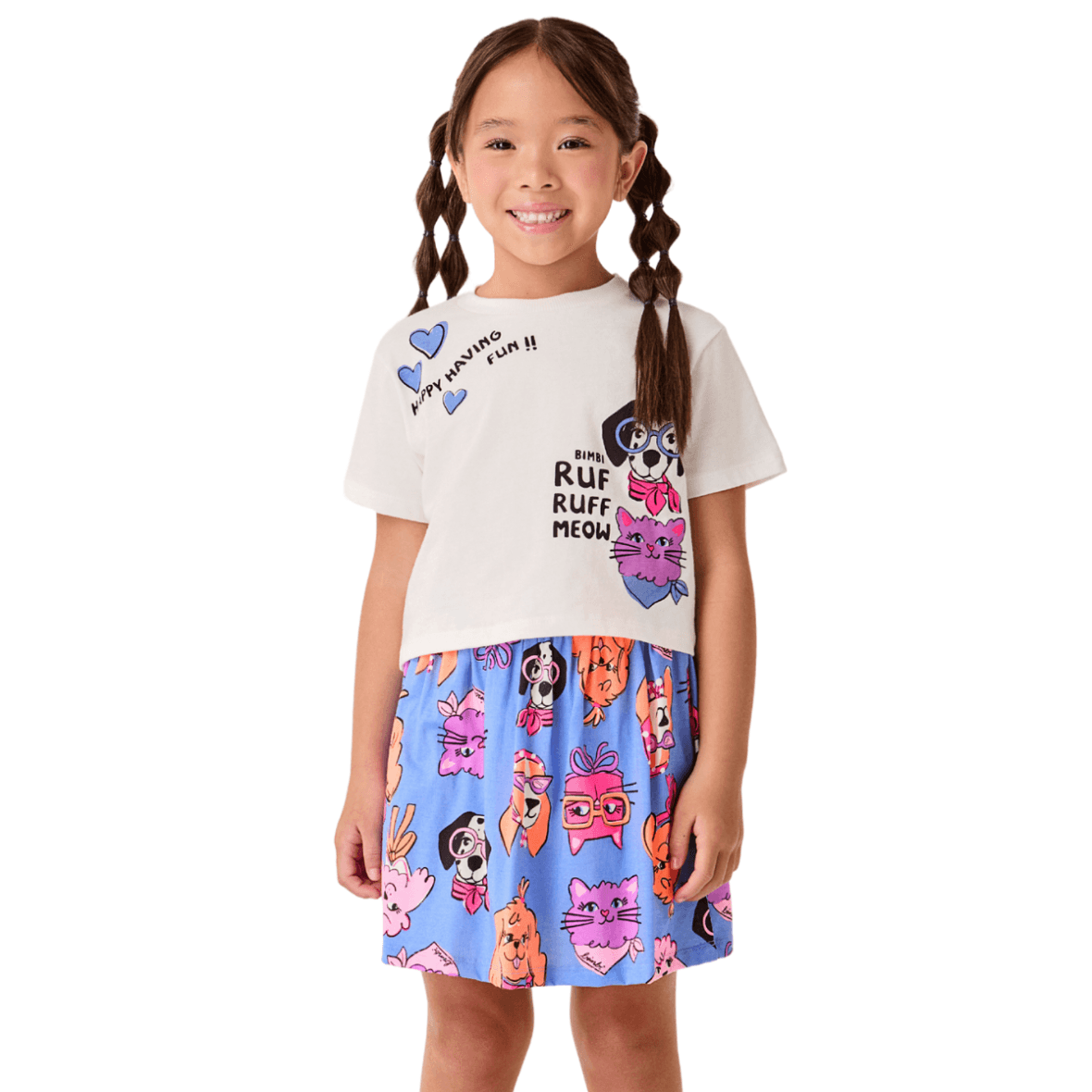 Conjunto Infantil T-Shirt e Saia Ruf Meow Bimbi