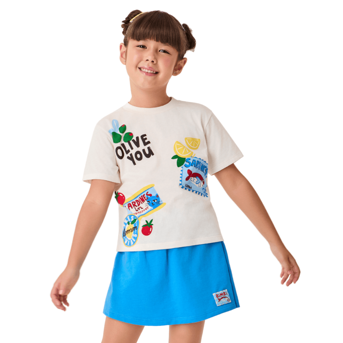 Conjunto Infantil T-Shirt e Short-Saia Sardinha Bimbi